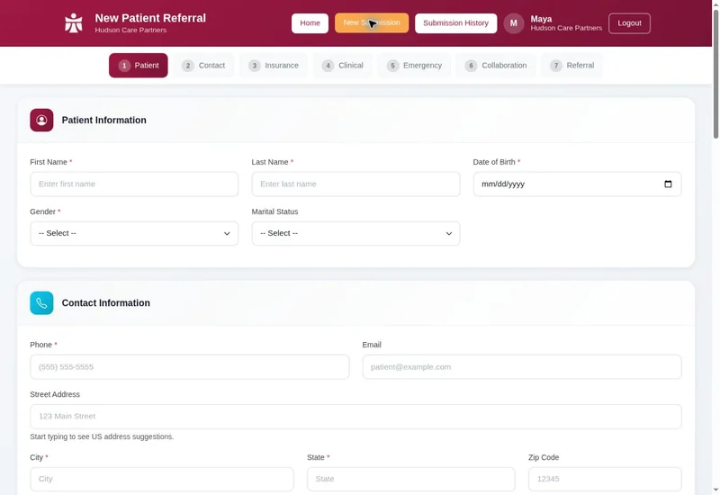 A guided Partner Portal referral form