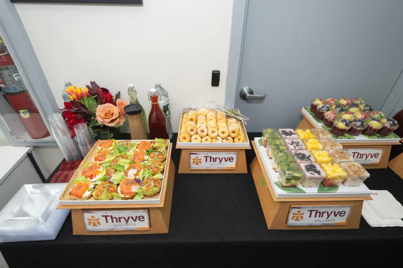 Refreshments arranged with Thryve branding at the Williamsburg opening.