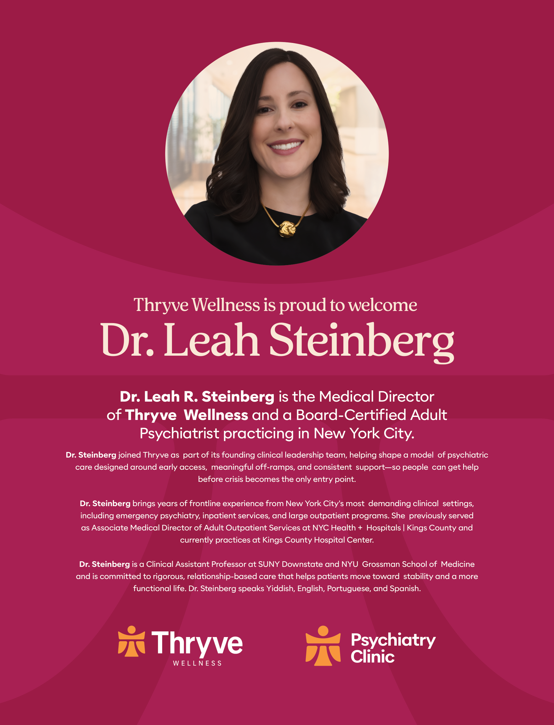 GCNY’s original welcome poster for Dr. Leah R. Steinberg